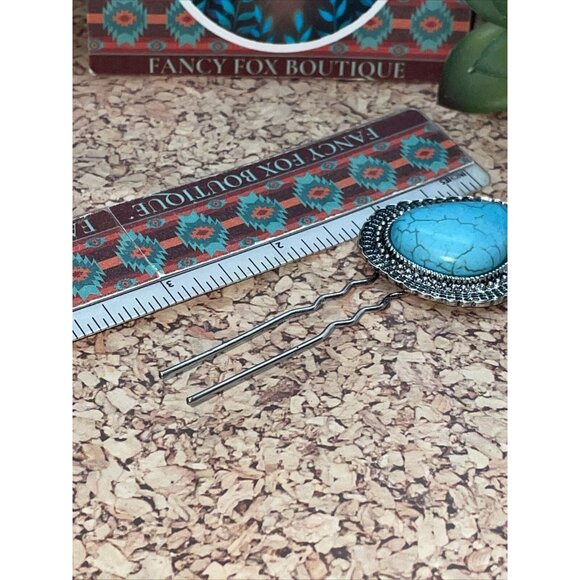 WESTERN Blue TURQUOISE HAIR PIN Clip Silver Southwest Comb Barrette LARGE - Picture 7 of 9